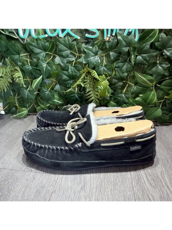 LL Bean Slippers Men Size 12 M Shoes Black Sheepskin Shearling Moccasins main image 6